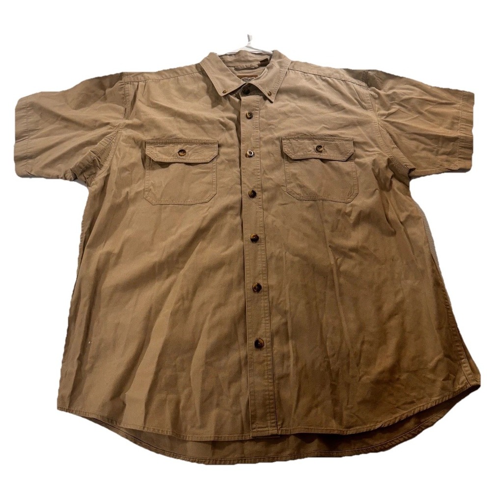 CE Schmidt Workwear Mens Khaki‎ Short Sleeve Button Up Shirt XL 100% Cotton